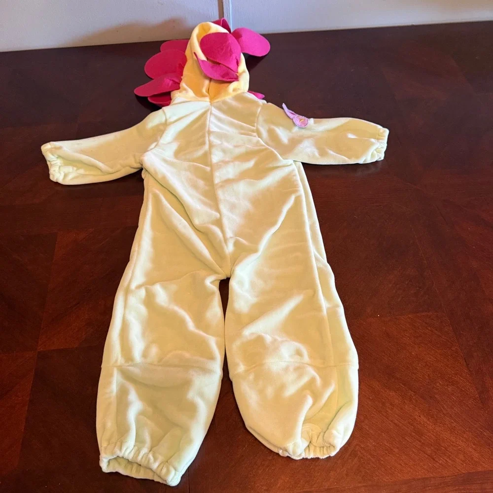 Vtg 80s Baby Flower Costume‎ Hooded Petal Jumpsuit Mint Pink Yellow